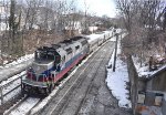 MNR GP40FH-2 # 4905 pushes NJT Train # 1712 out of Kingsland Sta, enroute from Suffern to Hoboken